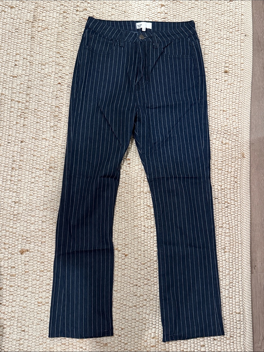 By The Way | Pinstripe Straight-Leg Jeans - Navy Blue